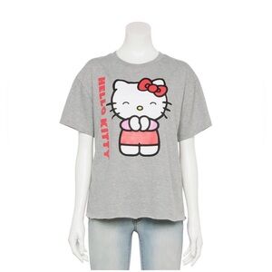 SOLD! Hello Kitty New Age Cute Smile Graphic Print Tee Shirt Raw Hem junior